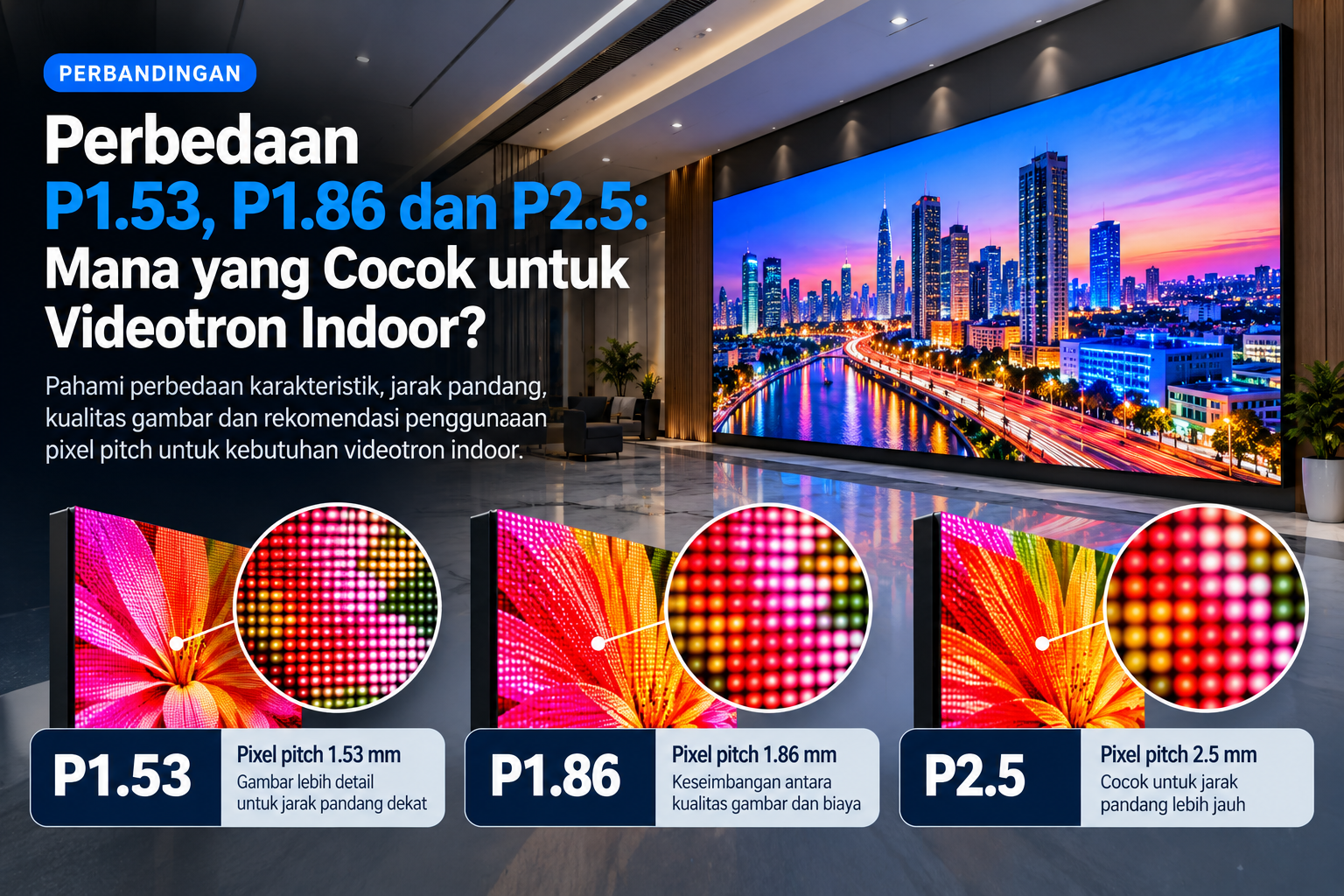Perbedaan P1.53, P1.86 dan P2.5: Mana yang Cocok untuk Videotron Indoor?