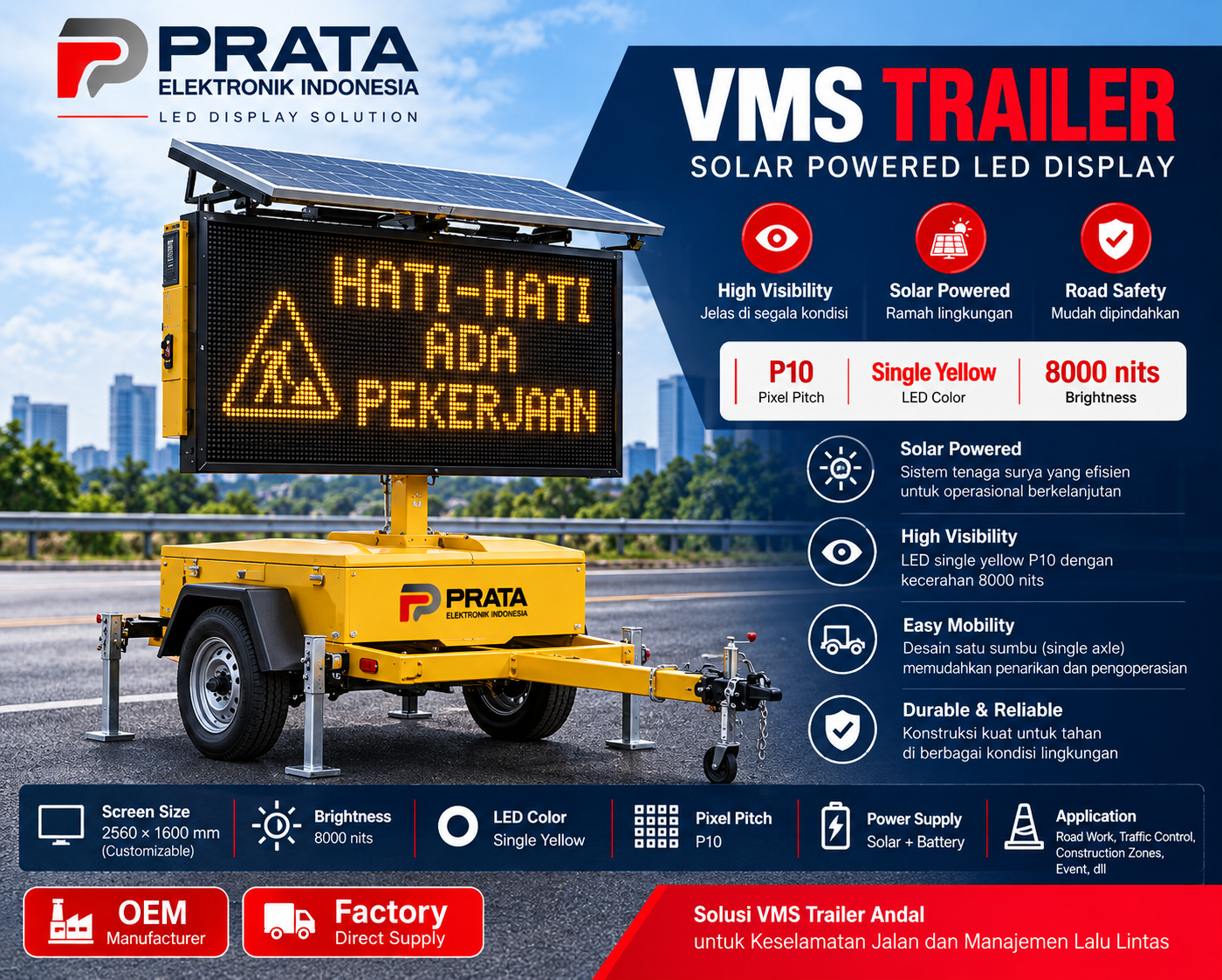 VMS Trailer Indonesia, VMS Solar Panel, VMS LED Outdoor, Trailer LED Portable, Variable Message Sign